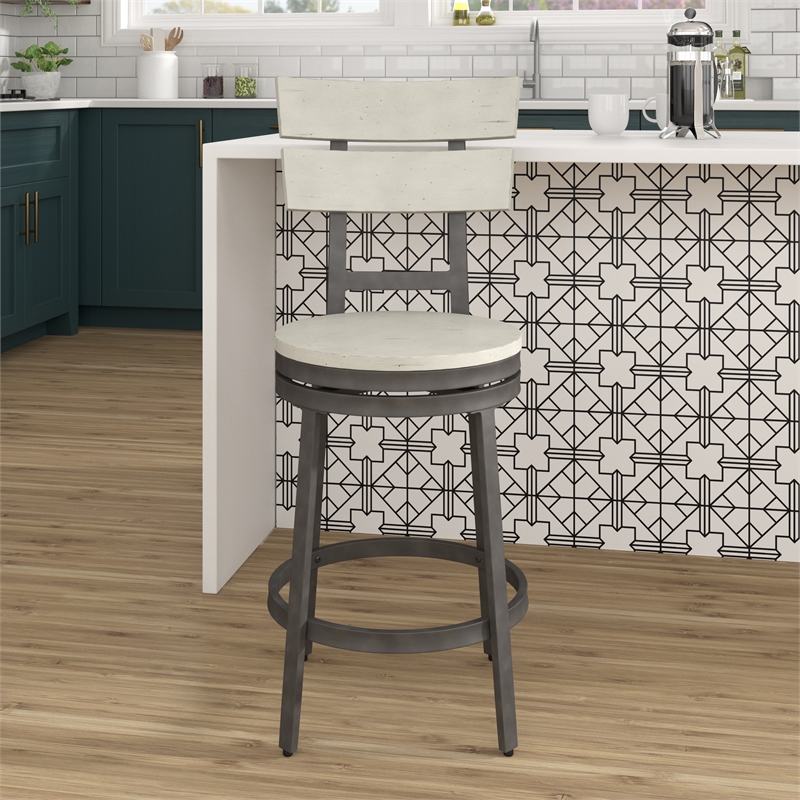 American Woodcrafters Colson Distressed White Metal Swivel Counter Barstool