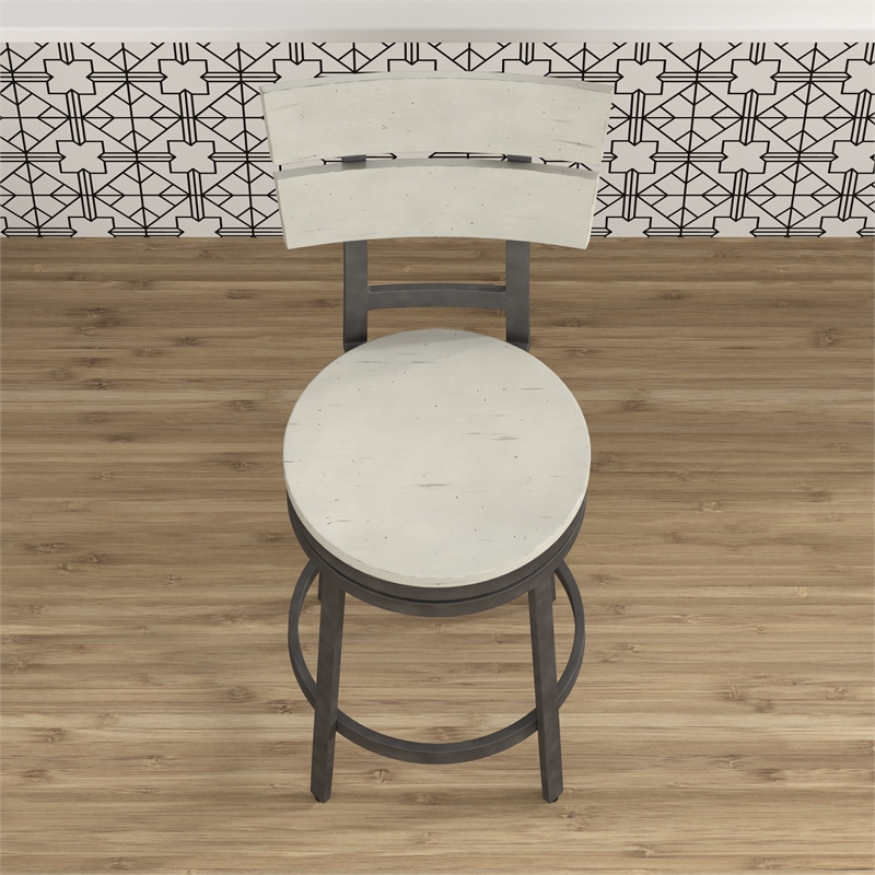 American Woodcrafters Colson Distressed White Metal Swivel Counter Barstool