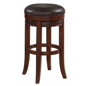 Conrad Backless Cherry Finished Wood and Leather Counter Stool