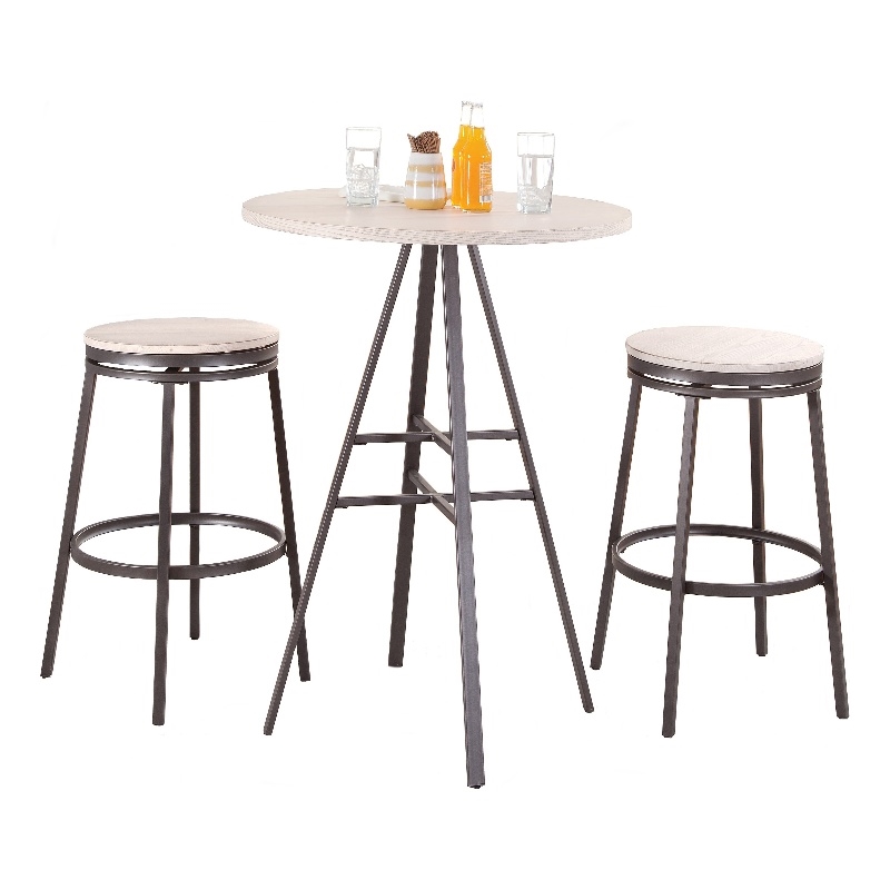 Jaidon 3-Piece Gray Metal Pub Height Table Set with Backless Swivel Stools