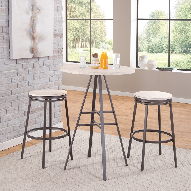 Jaidon 3-Piece Gray Metal Pub Height Table Set with Backless Swivel Stools