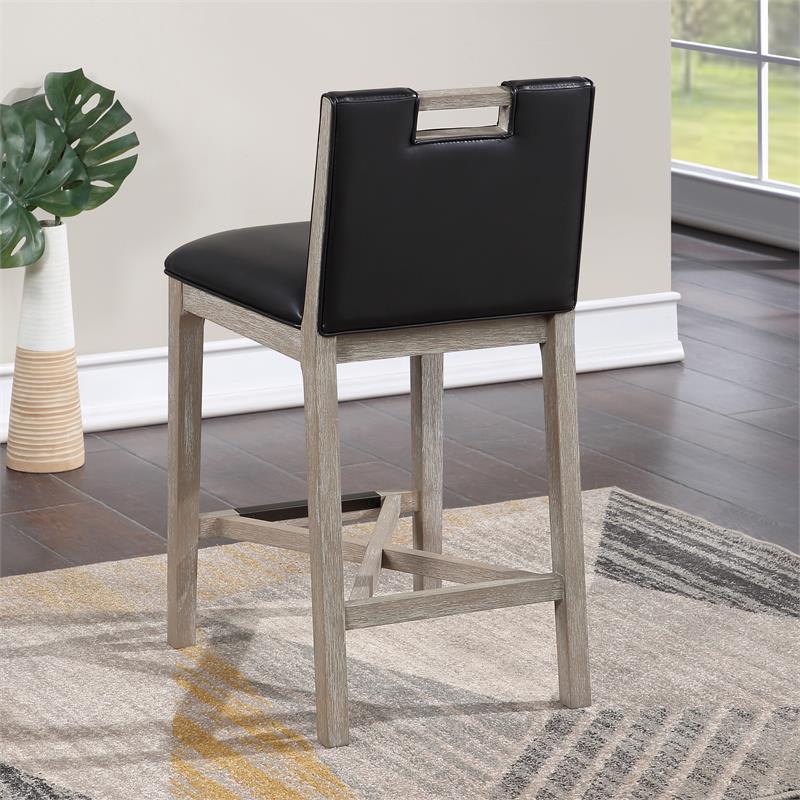 American Woodcrafters Jakarta Solid Wood with Black Bonded Leather Counter Stool