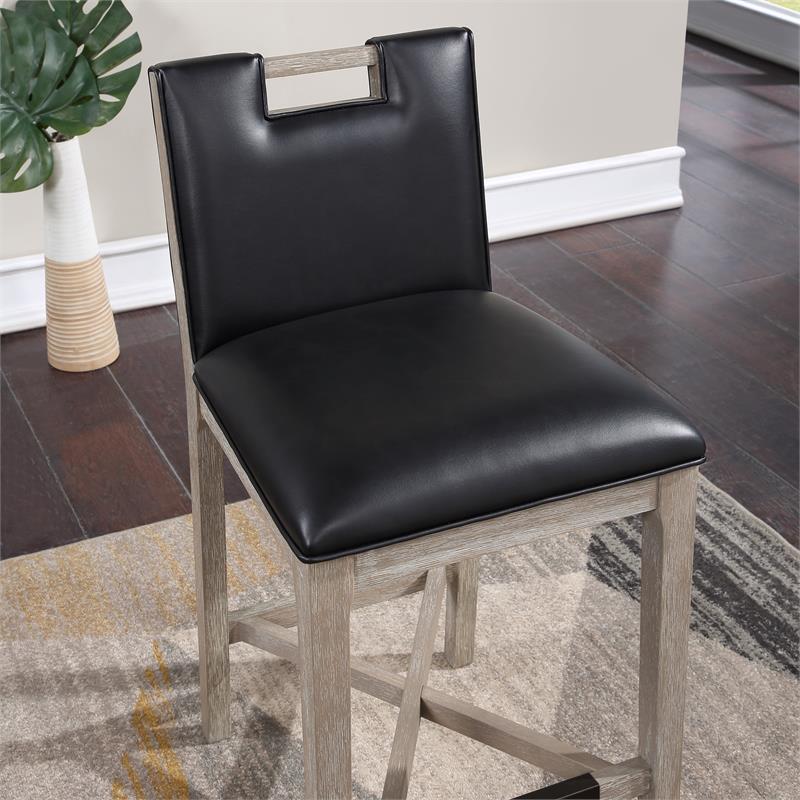 American Woodcrafters Jakarta Solid Wood with Black Bonded Leather Counter Stool