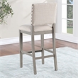 Ellesse Driftwood Gray Wood Frame Button Tufted Fabric Upholstered Bar Stool