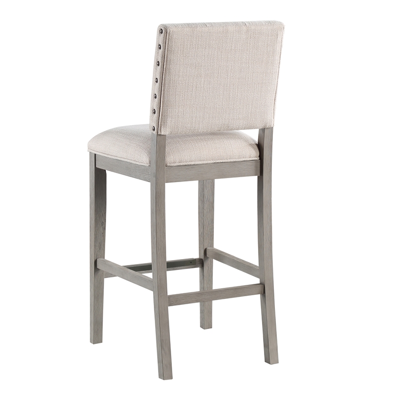 Ellesse Driftwood Gray Wood Frame Button Tufted Fabric Upholstered Bar Stool