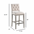 Ellesse Driftwood Gray Wood Frame Button Tufted Fabric Upholstered Bar Stool