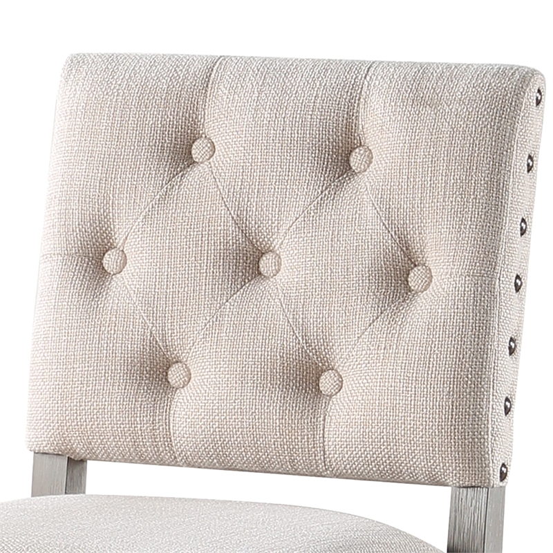 Ellesse Driftwood Gray Wood Frame Button Tufted Fabric Upholstered Bar Stool