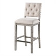 Ellesse Driftwood Gray Wood Frame Button Tufted Fabric Upholstered Bar Stool