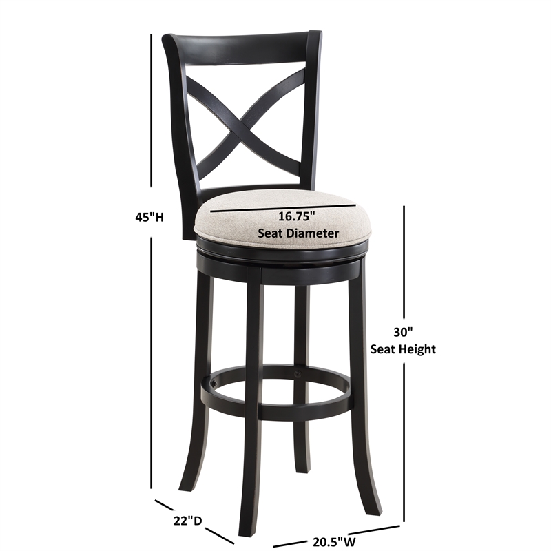 Belmont Black X-back Swivel Solid Wood 30-inch Seat Height Bar Stool
