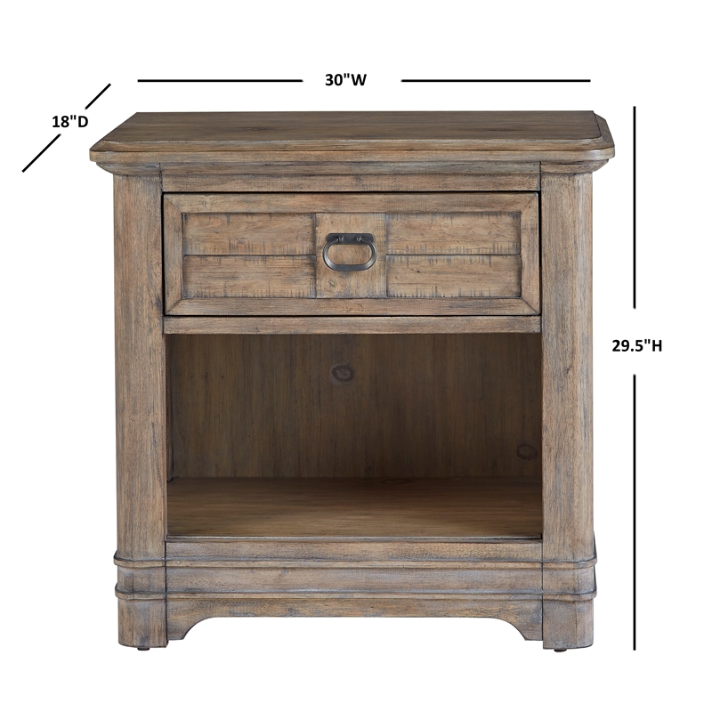 Meadowbrook Beige Antique Sand Wood One Drawer Farmhouse Nightstand