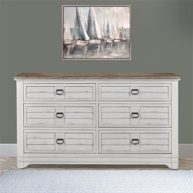 Meadowbrook White-Washed Wood Farmhouse Style 6-drawer Dresser