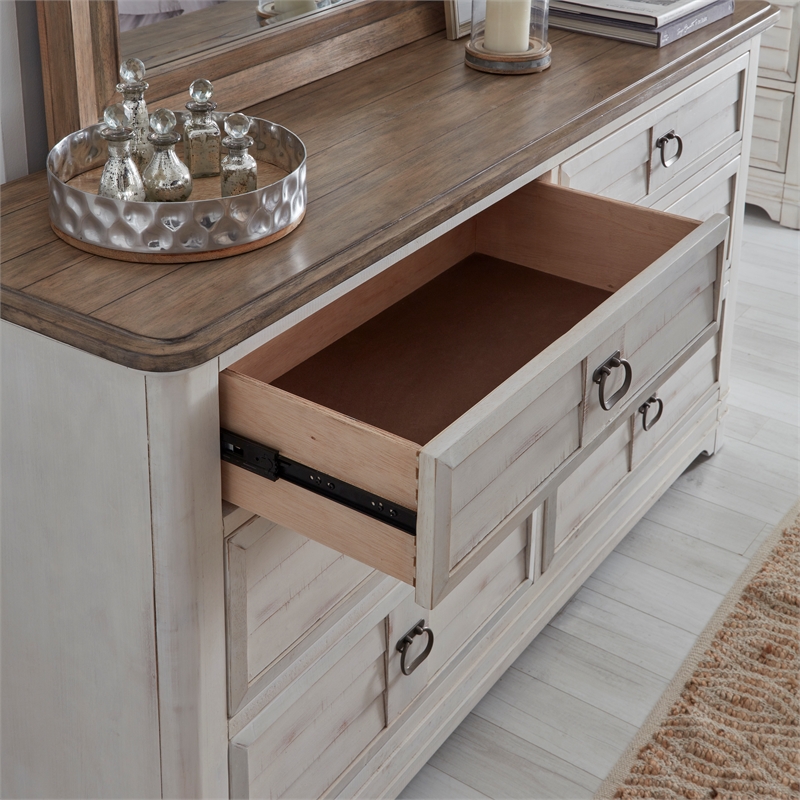 Meadowbrook White-Washed Wood Farmhouse Style 6-drawer Dresser