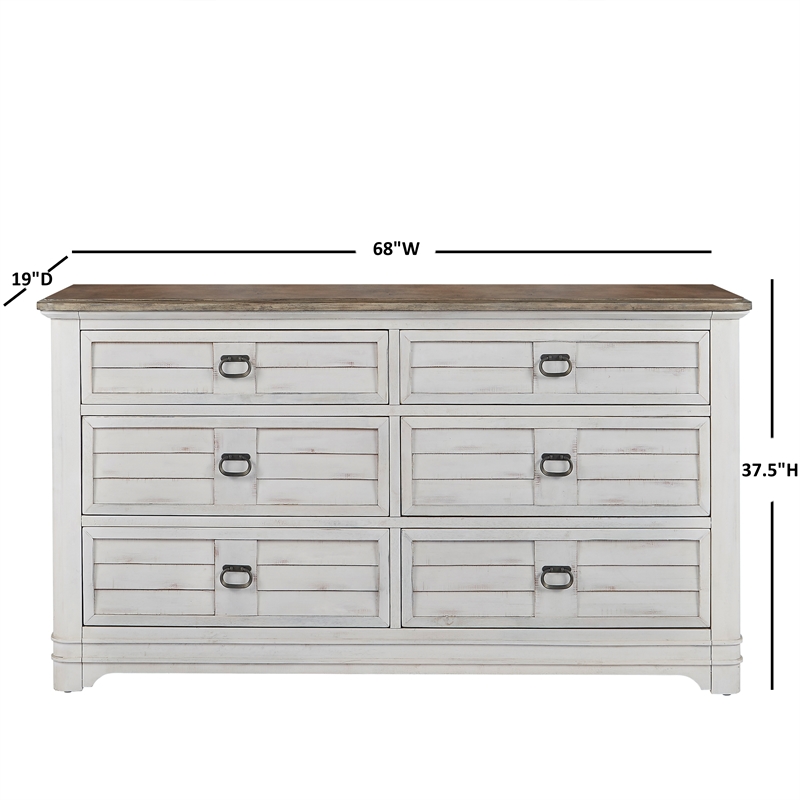 Meadowbrook White-Washed Wood Farmhouse Style 6-drawer Dresser