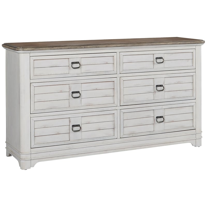 Meadowbrook White-Washed Wood Farmhouse Style 6-drawer Dresser