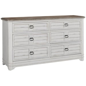 Meadowbrook White-Washed Wood Farmhouse Style 6-drawer Dresser