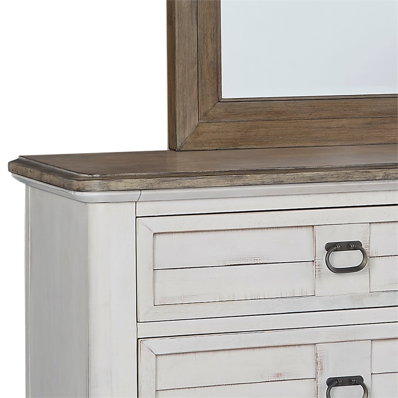 Meadowbrook White-Washed Wood Farmhouse 6-drawer Dresser and Mirror