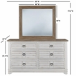 Meadowbrook White-Washed Wood Farmhouse 6-drawer Dresser and Mirror