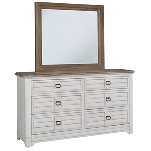 Meadowbrook White-Washed Wood Farmhouse 6-drawer Dresser and Mirror