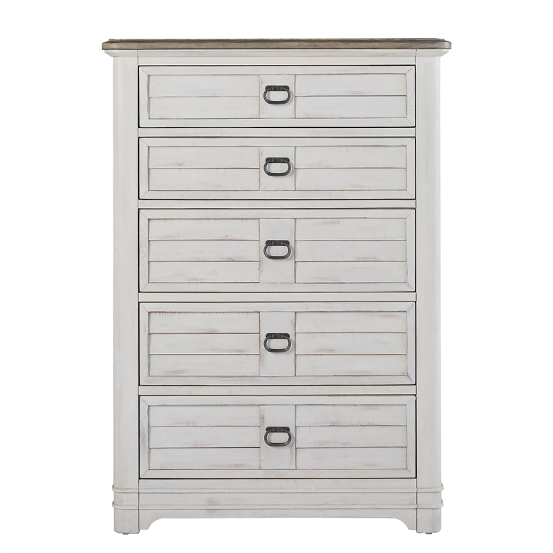 Meadowbrook White-Washed Wood Farmhouse Style 5-drawer Chest