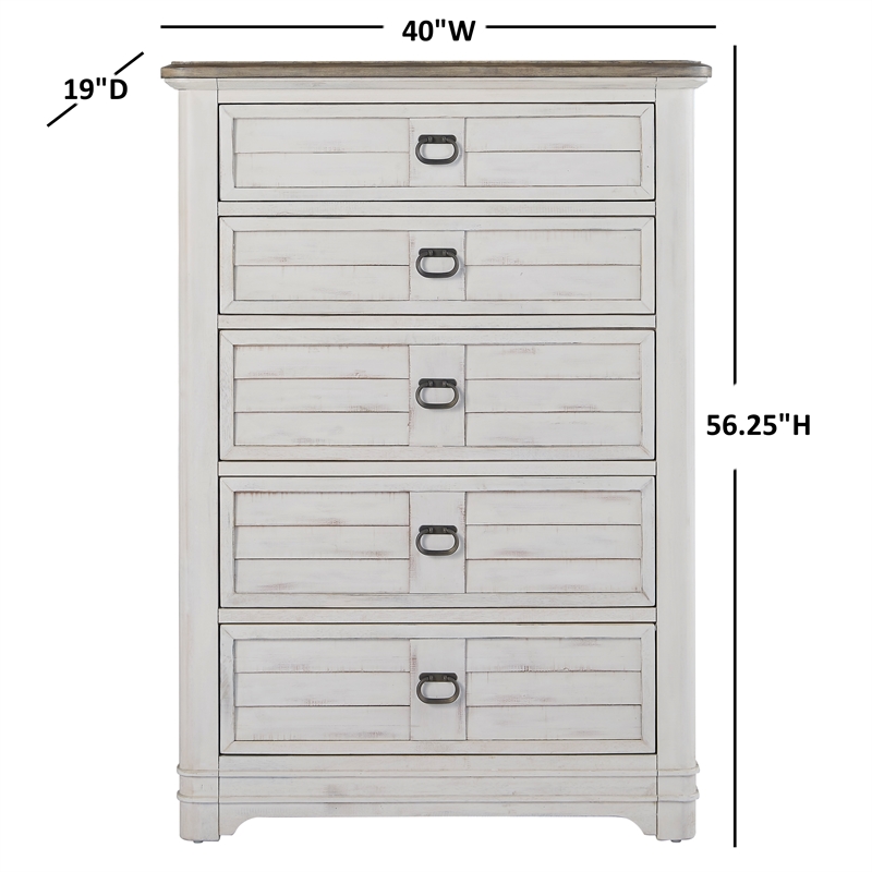 Meadowbrook White-Washed Wood Farmhouse Style 5-drawer Chest