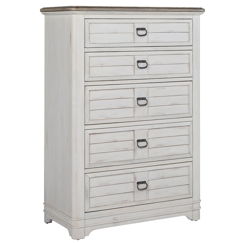 Meadowbrook White-Washed Wood Farmhouse Style 5-drawer Chest