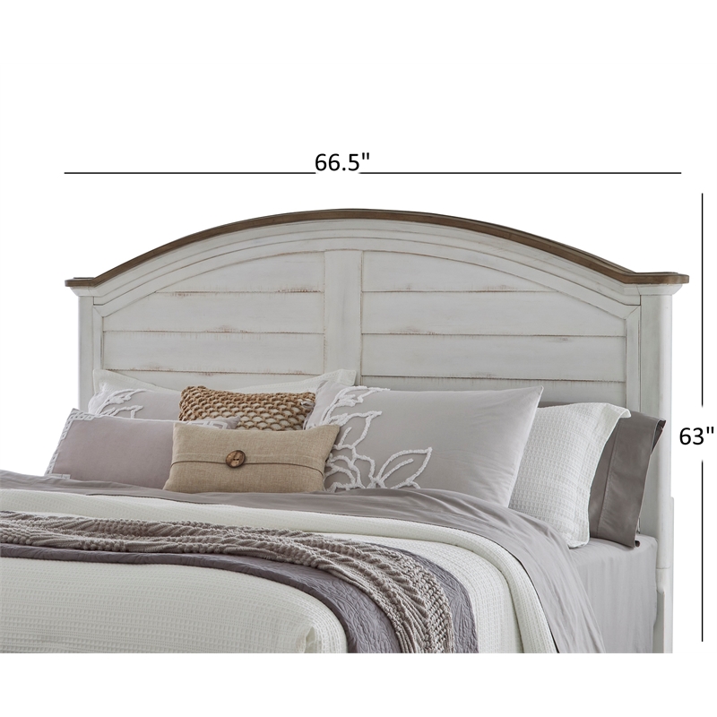Meadowbrook White-Washed Wood Farmhouse Queen Size Arched Panel Headboard
