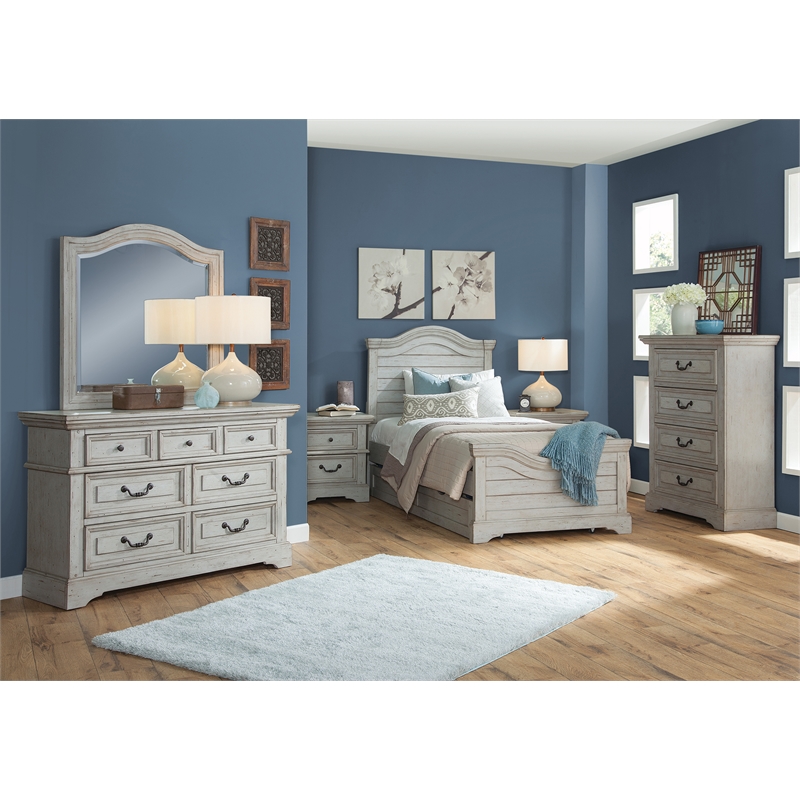 Stonebrook Twin Panel Bed - with Trundle - Light Distressed Antique Gray