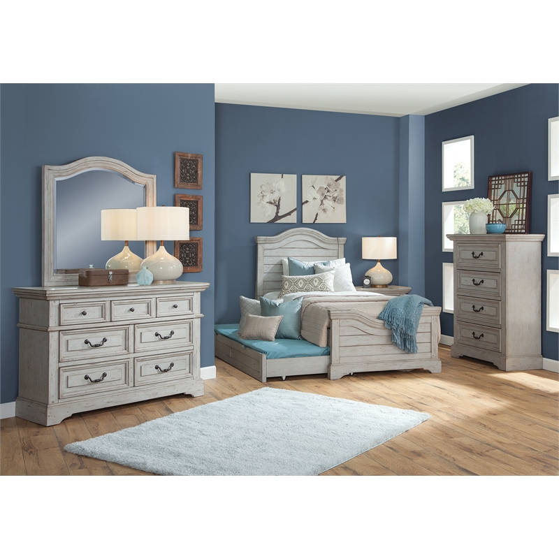 Stonebrook Twin Panel Bed - with Trundle - Light Distressed Antique Gray