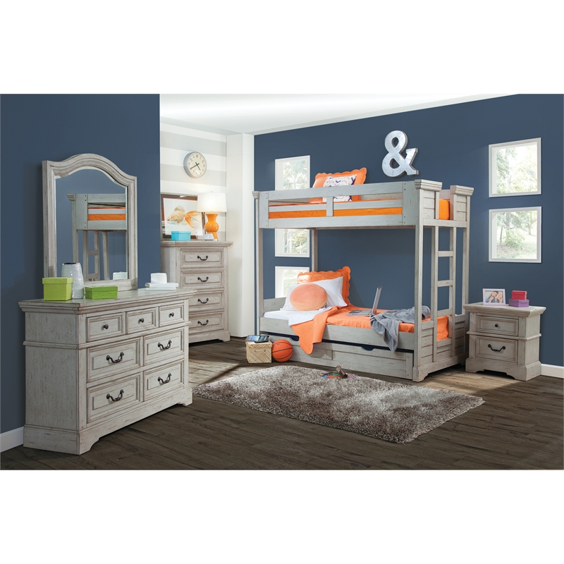 Stonebrook Twin Over Twin 3 3 over 3 3 Bunkbed - with Trundle - Antique Gray