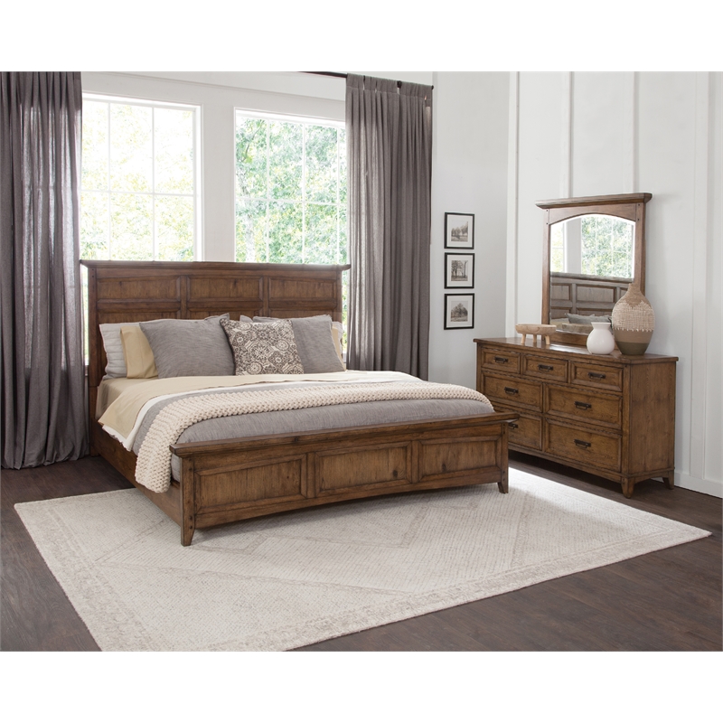 Oakdale 3 Piece Queen Bedroom Set - Queen Bed Dresser Mirror