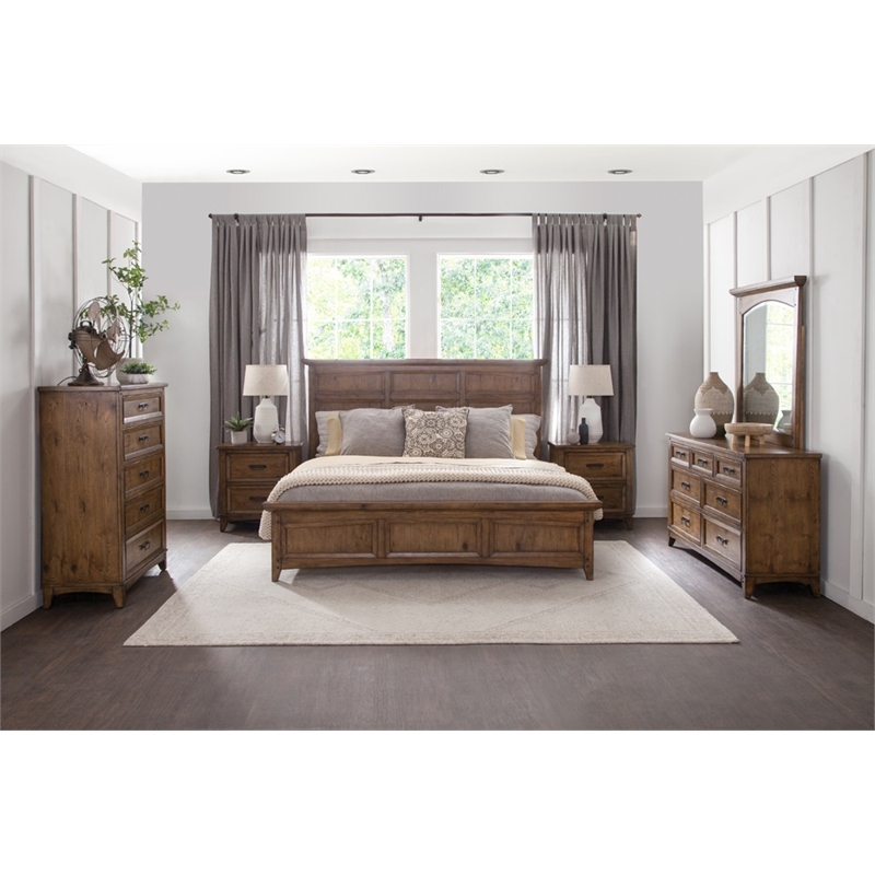 Oakdale 5 Piece King Bedroom Set - Bed Dresser Mirror Chest and Nightstand