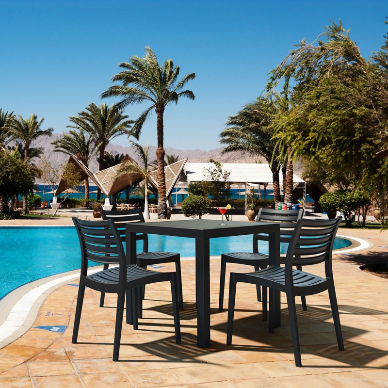 Compamia Ares 5 Piece Square Resin Patio Dining Set in Dark Gray