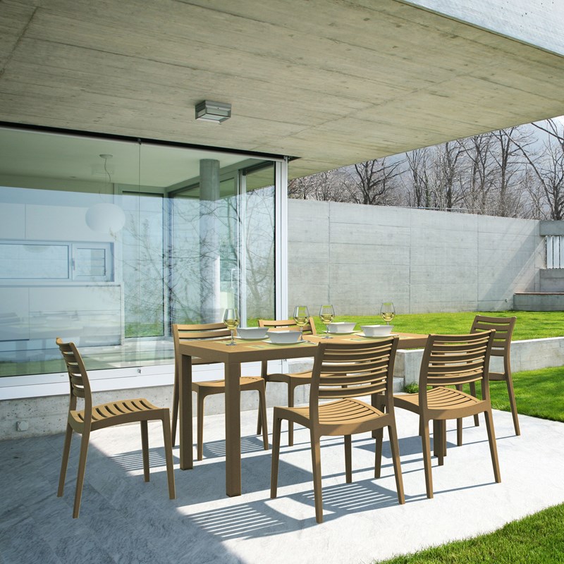 Compamia Ares 7 Piece Resin Patio Dining Set in Teak Brown
