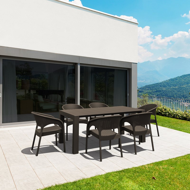 Compamia Panama Resin Wickerlook Patio Dining Arm Chair in Brown