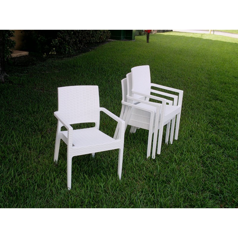 Compamia Ibiza Resin Wickerlook Patio Dining Arm Chair in White