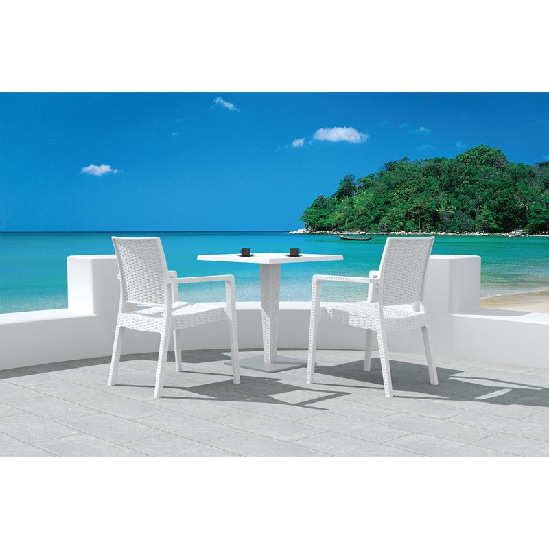 Compamia Ibiza Resin Wickerlook Patio Dining Arm Chair in White