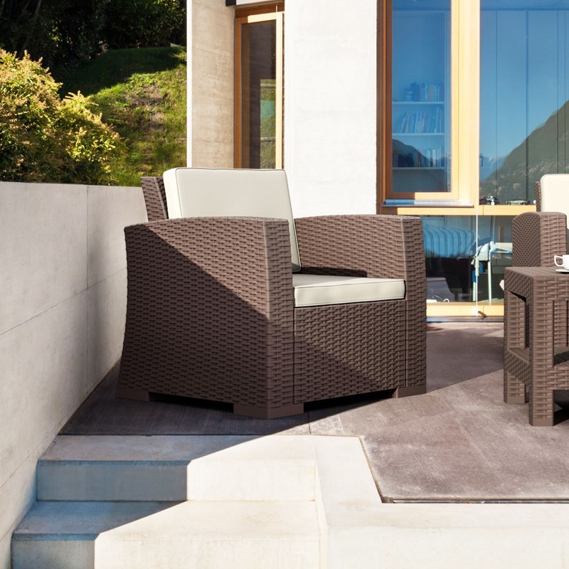 Compamia Monaco Outdoor Club Chair in Brown with Cushion