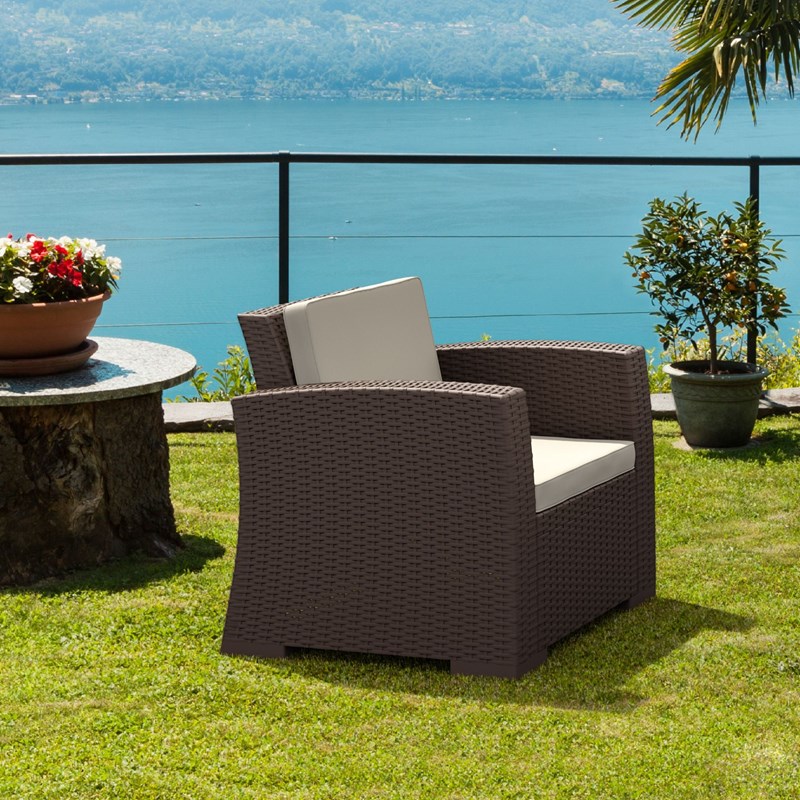 Compamia Monaco Outdoor Club Chair in Brown with Cushion