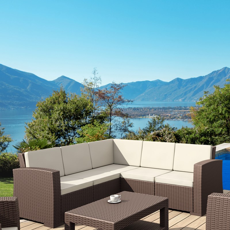 Compamia Monaco 5 Piece Outdoor Sectional in Brown with Cushion