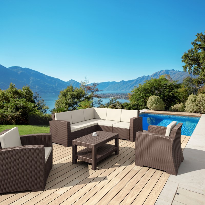 Compamia Monaco 5 Piece Outdoor Sectional in Brown with Cushion