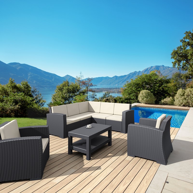 Compamia Monaco 5 Piece Outdoor Sectional in Dark Gray with Cushion
