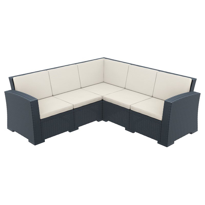 Compamia Monaco 5 Piece Outdoor Sectional in Dark Gray with Cushion