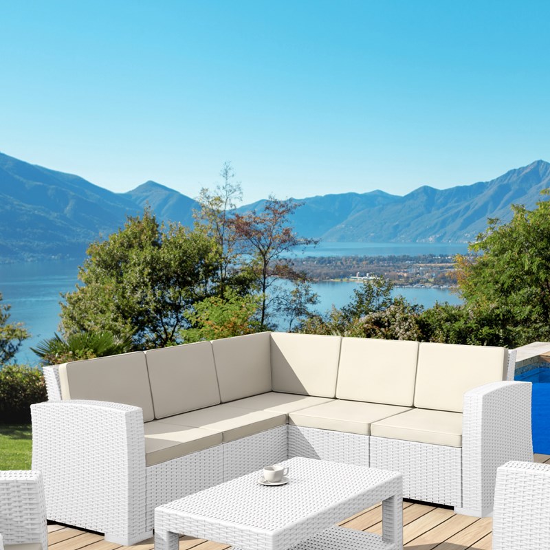 Compamia Monaco 5 Piece Outdoor Sectional in White with Cushion