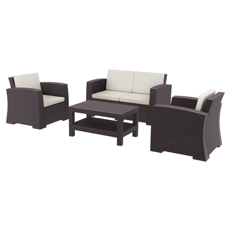 Compamia Monaco 4 Piece Outdoor Sofa Set in Brown with Cushion