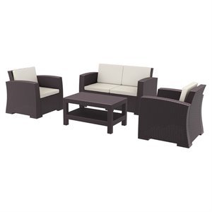 Compamia Monaco 4 Piece Outdoor Sofa Set in Brown with Cushion