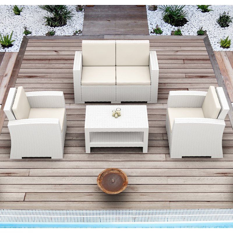 Compamia Monaco 4 Piece Outdoor Sofa Set in White with Cushion