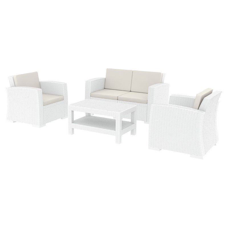Compamia Monaco 4 Piece Outdoor Sofa Set in White with Cushion