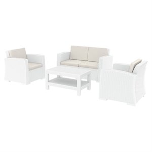 Compamia Monaco 4 Piece Outdoor Sofa Set in White with Cushion