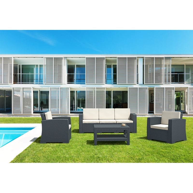 Compamia Monaco 4 Piece Outdoor Sofa Set in Dark Gray with Cushion