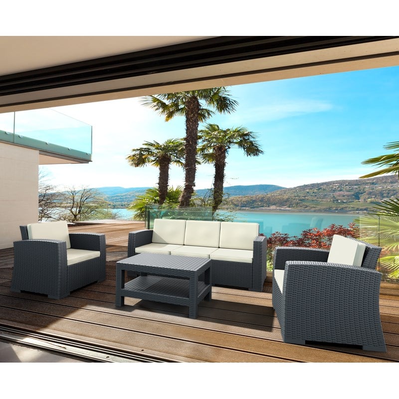 Compamia Monaco 4 Piece Outdoor Sofa Set in Dark Gray with Cushion